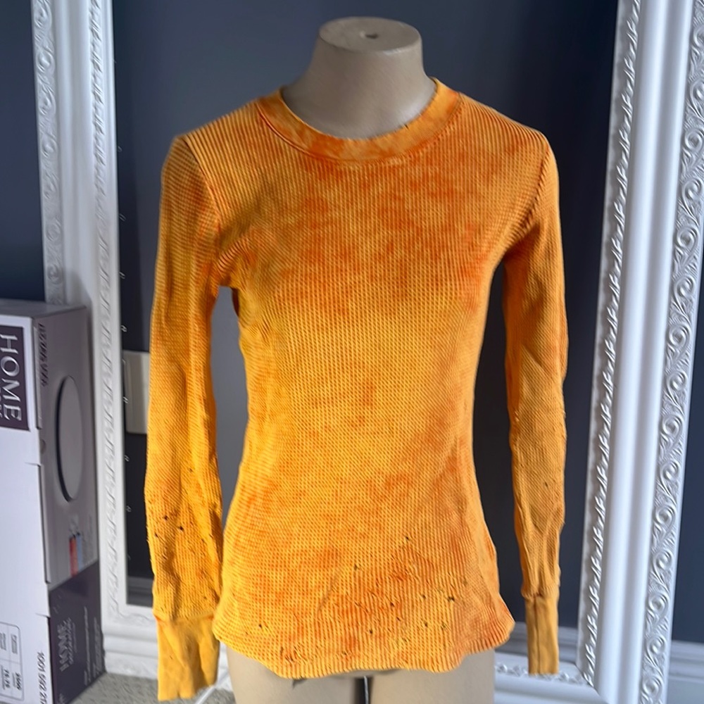 Cotton citizen size small orange distressed long sleeve